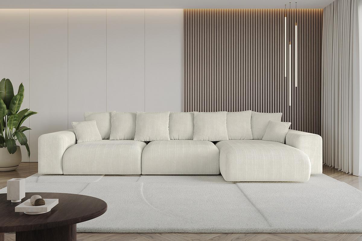 ECKSOFA Ottomane rechts ESKAR-L2 364x176x72 Creme Cord - Ecru/Creme, Holzwerkstoff/Kunststoff (176/364cm) - ALTDECOR