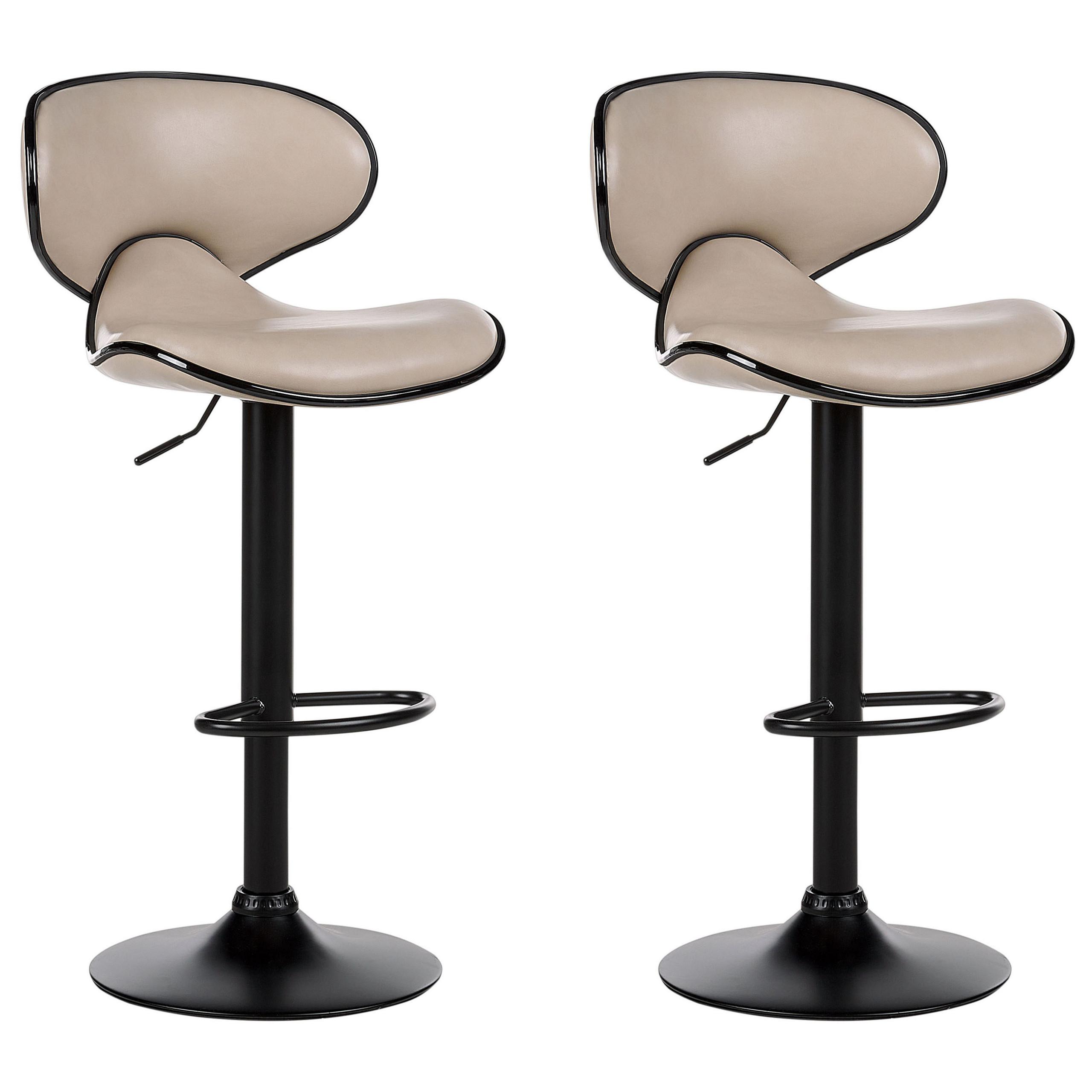 BARHOCKER 2er-Set Kunstleder hellbeige/schwarz höhenverstellbar Conway - Beige/Schwarz, Kunststoff (46/87/50cm) - Beliani