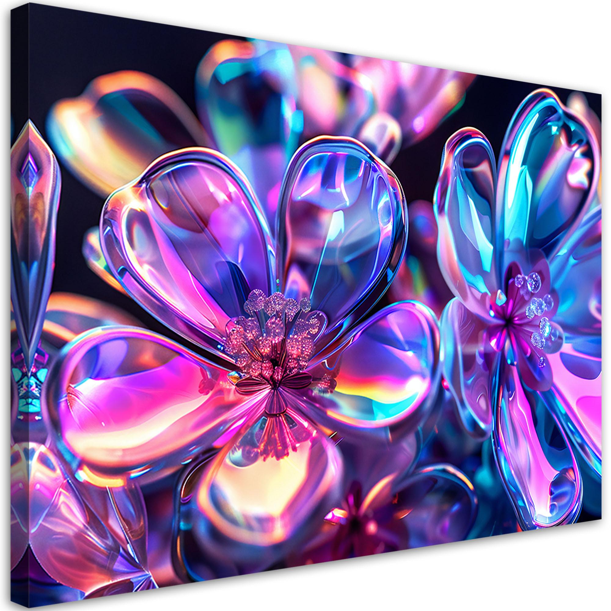 WANDBILD bunte glasblumen blumenstrauß - Pink, Textil (60/40cm) - Feeby