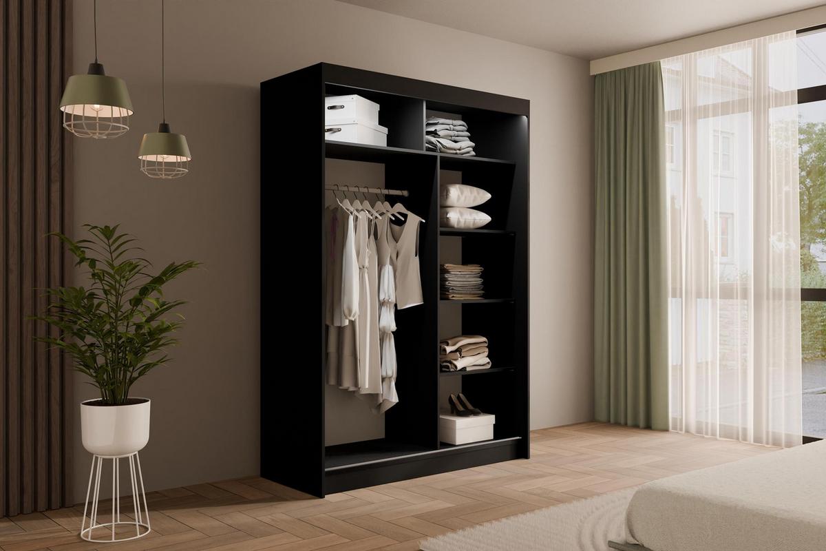 KLEIDERSCHRANK AMOHA mit LED - 120 cm - Schwarz - Schwarz, Holzwerkstoff (120/215/61cm) - ALTDECOR