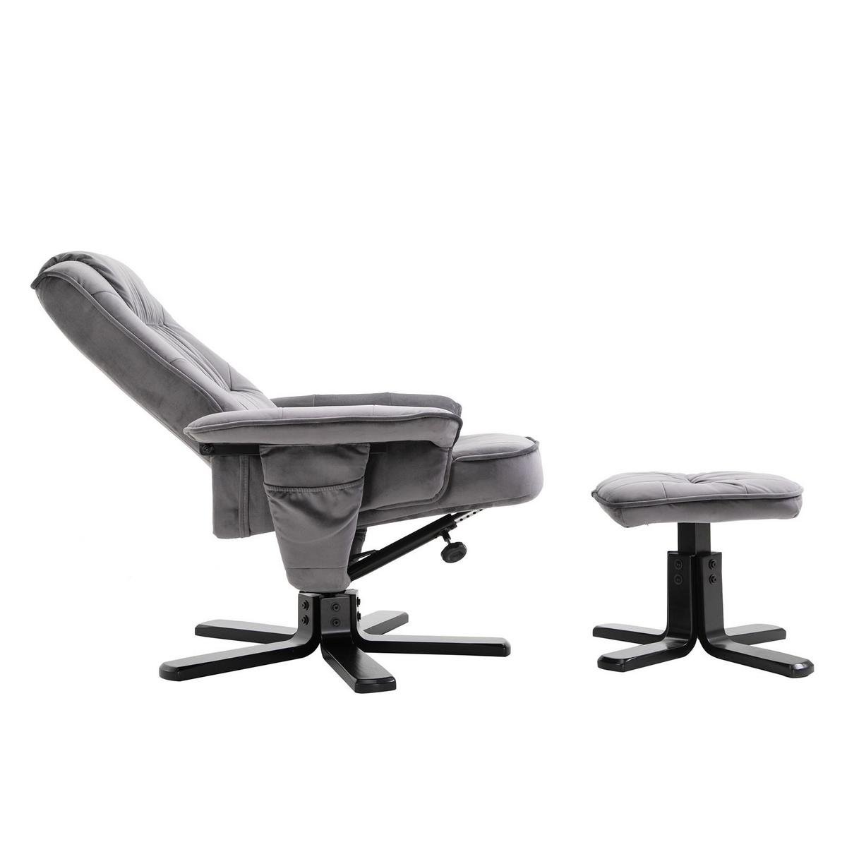 RELAXSESSEL SAMTSTOFF, SET MIT HOCKER CHARLES grau - Grau, Textil (76/87/61cm) - IDIMEX