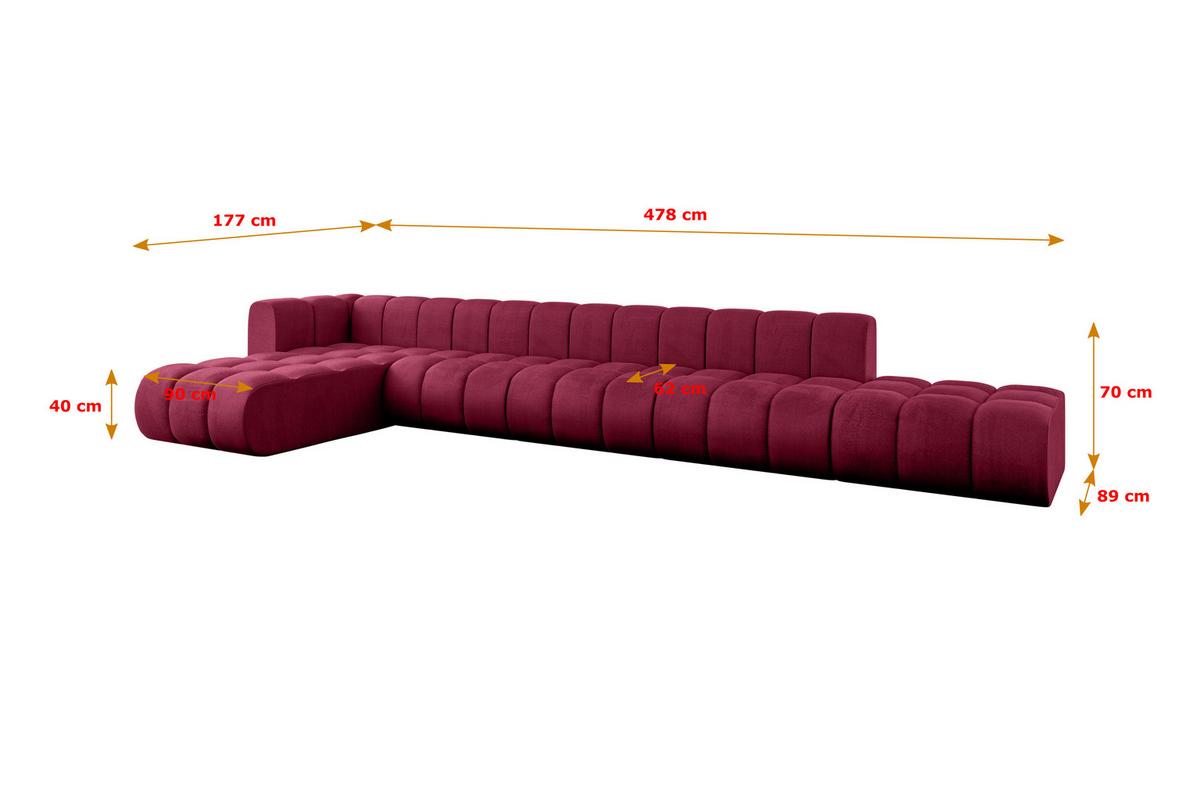 ECKSOFA modulares Sofa Zuvon-L3 - 478x177x70 cm Bordeauxrot - Bordeaux, Holzwerkstoff/Textil (478/177cm) - ALTDECOR