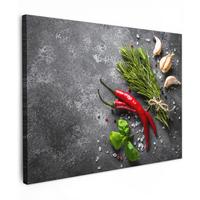 LEINWANDBILD Pfeffer - Kräuter - Gewürze - Beton Wandbild 40x30 cm - Dunkelgrau, Textil (40/30cm) - MuchoWow