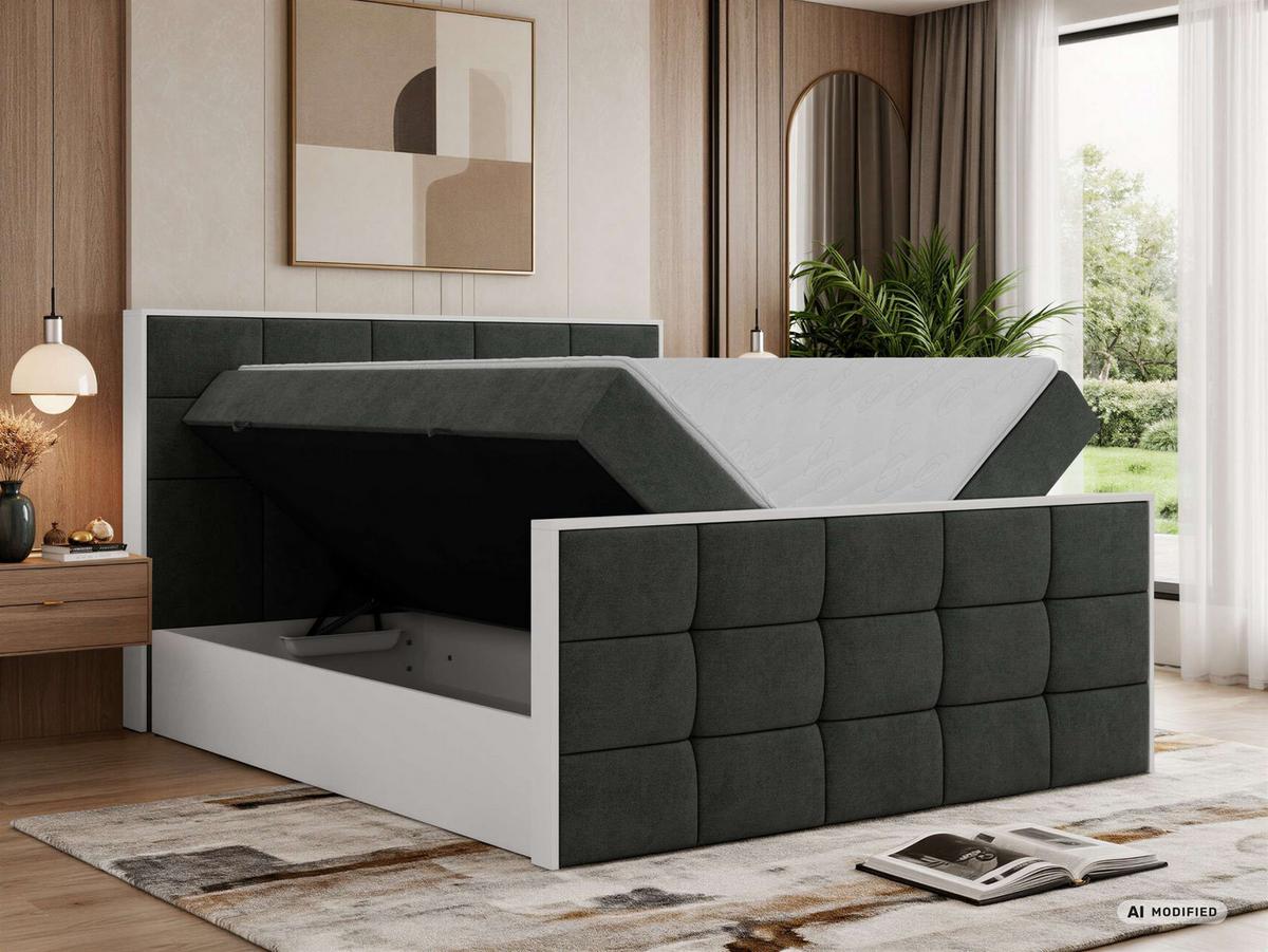 BOXBETT ALVIT DUO 180/200 - Dunkelgrau Stukture - Topper Visco - H4 - Dunkelgrau/Schwarz, Kunststoff/Textil (180/200cm) - MKS