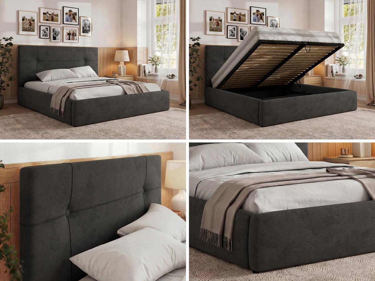 POLSTERBETT CALERIO CLASSIC 200/200 - Dunkelgrau Velvet - Matratze Pocket - Dunkelgrau/Schwarz, Kunststoff/Textil (200/200cm) - MKS