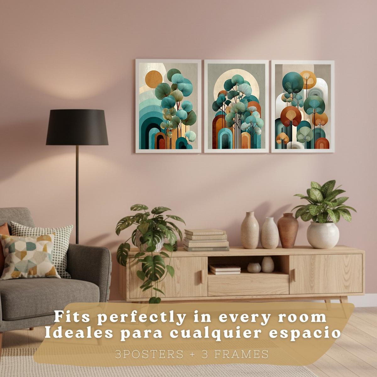 POSTER 3er Kunstdruck-Set Wandbilder Floral Abstrakt Blau Türkis modern Wohnzimmer Deko, Schlafzimmer, Küche, Badezimmer Weißer Rahmen A3 - Weiß, Papier (29.7/1/42cm) - Nacnic