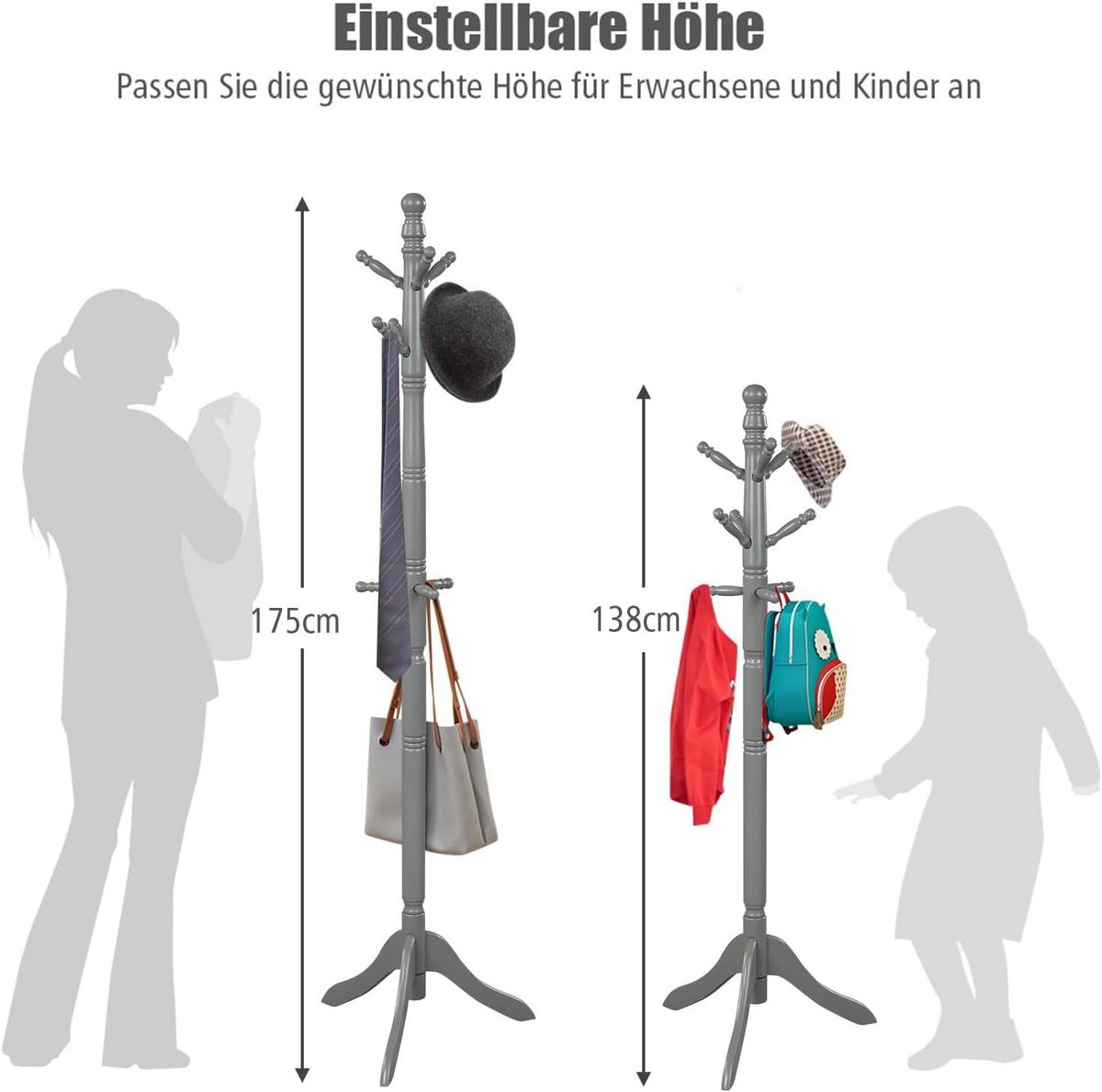 GARDEROBENSTÄNDER 175cm Grau - Grau, Holz (50/175/50cm) - COSTWAY