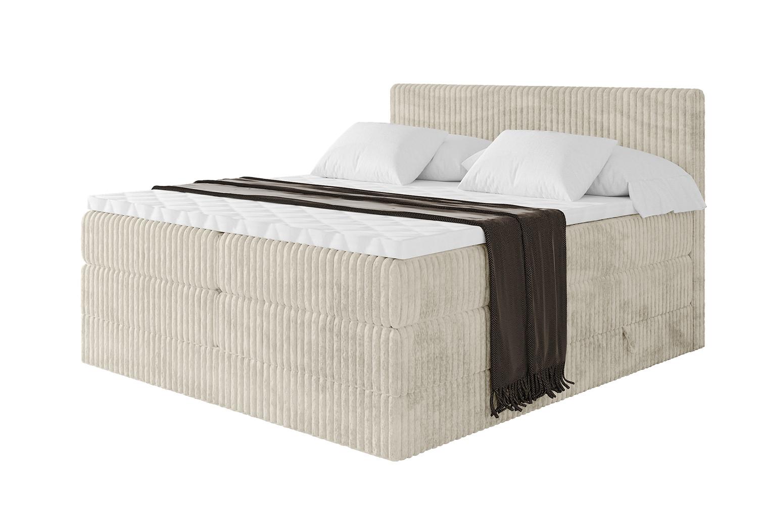 BOXSPRINGBETT mit Matratze H3|H4 und Lattenrost - TOLO KING 140x200 Cord - Creme - Champagner, Holzwerkstoff (140/200cm) - ALTDECOR