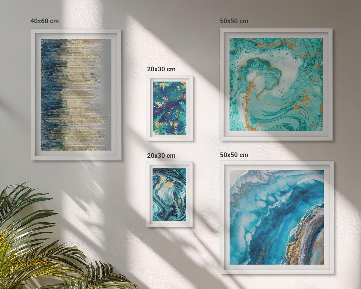 BILDER SET 5er Set - 50x50 cm & 20x30 cm & 40x60 cm Weißer Rahmen - Wilde Landschaften, Berge, Hirsche - Weiß, Kunststoff (40/60cm) - TULUP