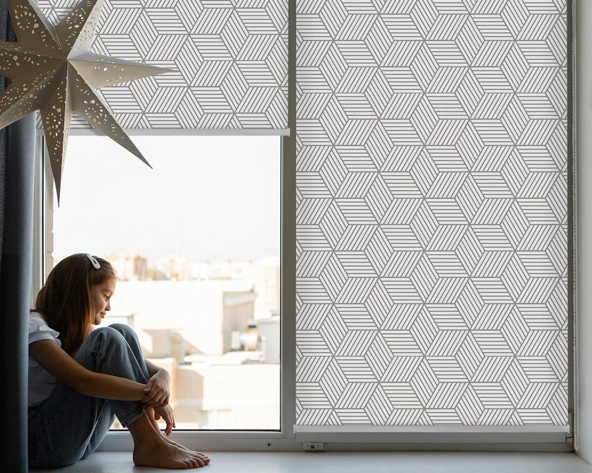 INNENROLLO - Fensterrollo - Rollo - 100x100 cm - 3D-Streifenquadrate - Grau, Kunststoff (100/100/0.5cm) - TULUP