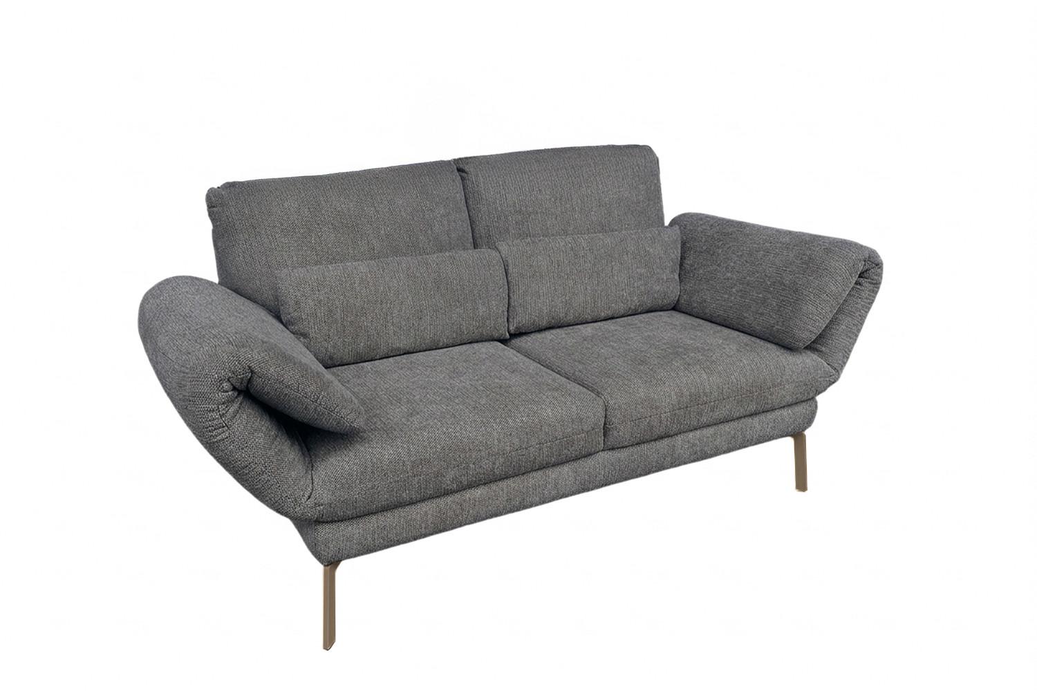SOFA HOLLY Anthrazit Flachgewebe - Anthrazit/Braun, Textil/Metall (176/90/92cm) - KAWOLA