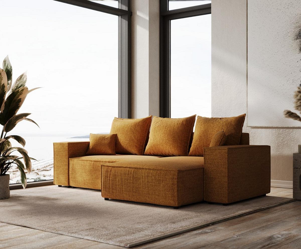 ECKSOFA SENSO mit Schlaffunktion Honiggelb im City Stoff - Schwarz/Honig, Holz/Holzwerkstoff (255/148cm) - AltaBeds
