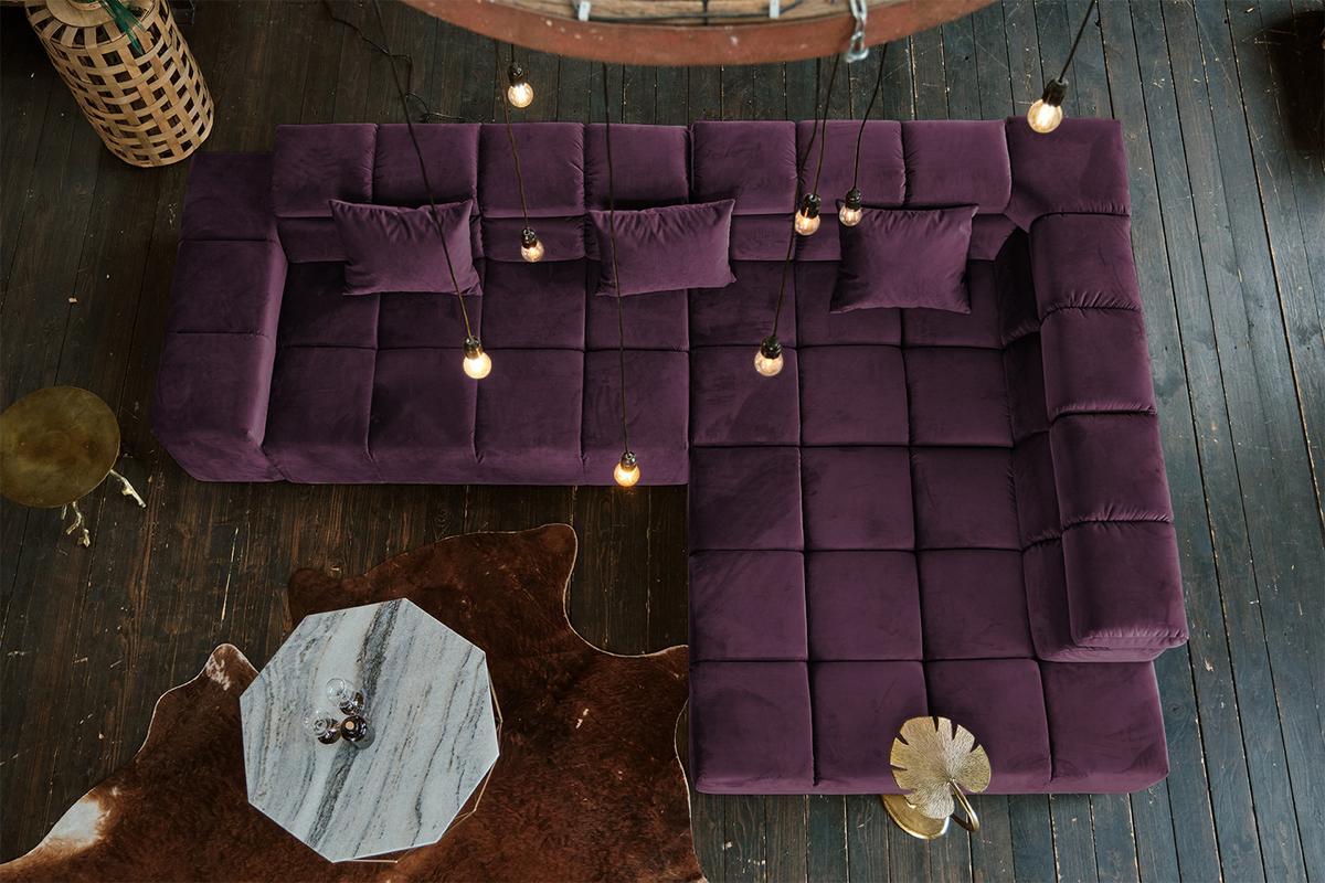 ECKSOFA NEVADA Violett Velvet - Violett/Schwarz, Textil (319/215cm) - KAWOLA