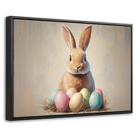 LEINWAND Bilder mit Rahmen - Osterhase - Pastell - Eier - 60x40 - Beige, Textil (60/40cm) - MuchoWow