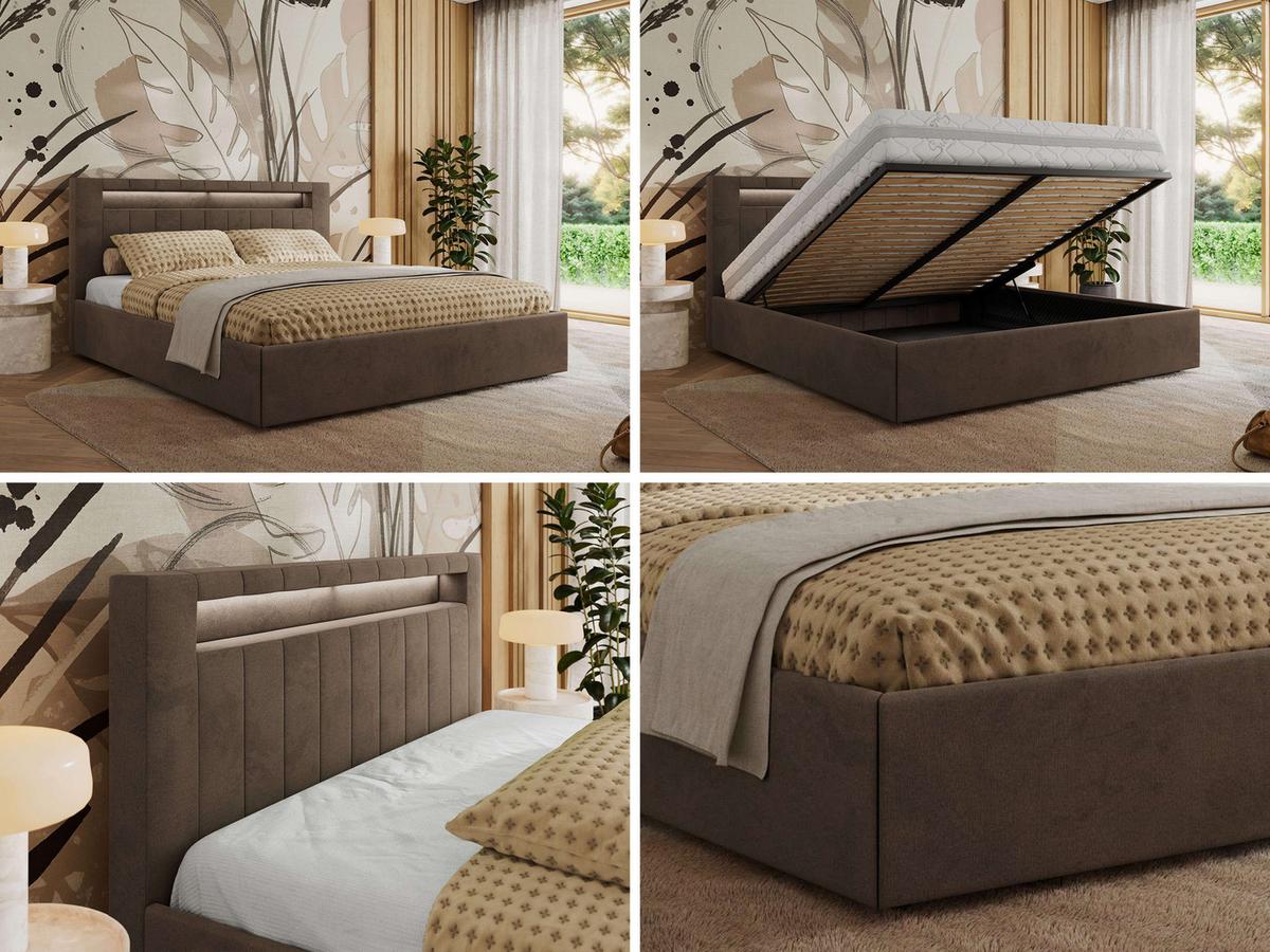 POLSTERBETT GOLD 5 CLASSIC 180/200 - Braun Velvet - Multipocket-Matratze - Braun, Textil (180/200cm) - MKS