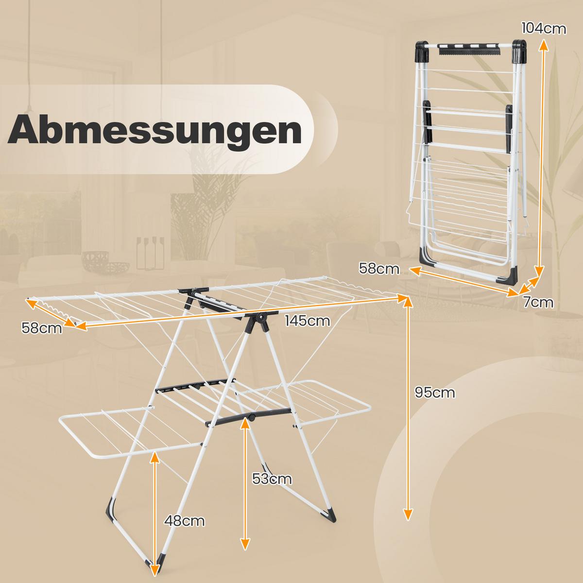 WÄSCHESTÄNDER Weiß - Weiß, Metall (145/95/58cm) - COSTWAY