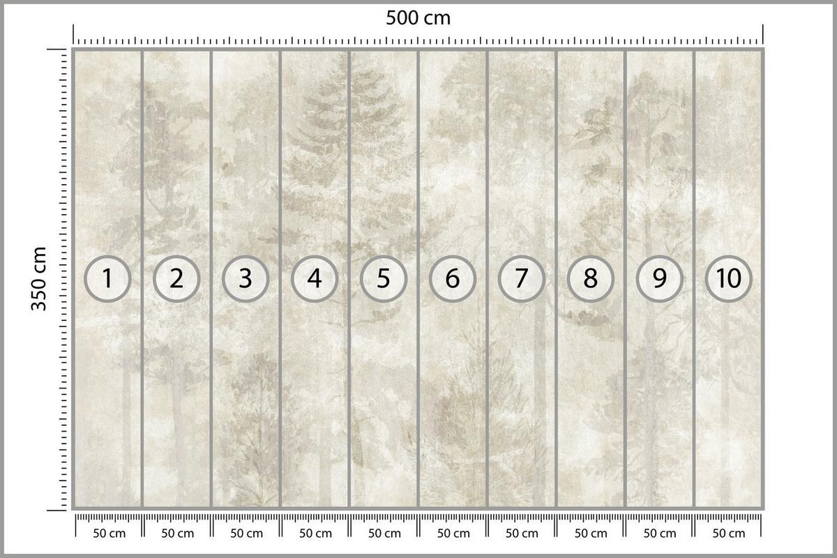 FOTOTAPETE für Wohnzimmer Boho Wald Bäume Beton Abstrakt Vintage Beige 500x350 - Beige/Braun, Papier (500/350cm) - Muralo