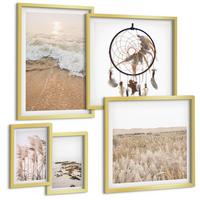 BILDER SET 5er Set - 50x50 cm & 20x30 cm & 40x60 cm Goldrahmen - Strandgras, Wellen, Steine, Boho-Stil - Goldfarben, Kunststoff (40/60cm) - TULUP