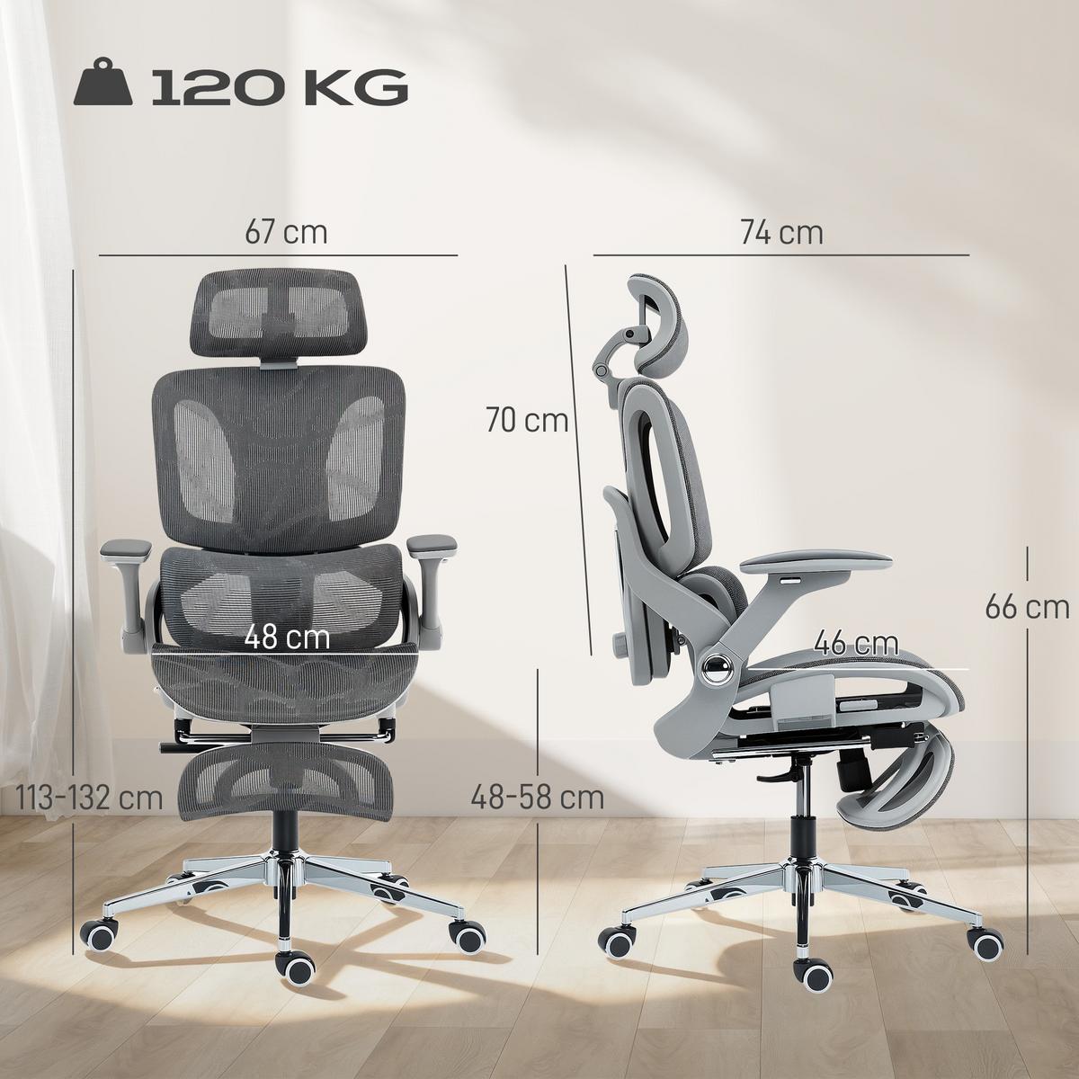 BÜROSTUHL Mesh 100 Polyester Grau - Silberfarben/Grau, Kunststoff/Textil (67/132/74cm) - HOMCOM