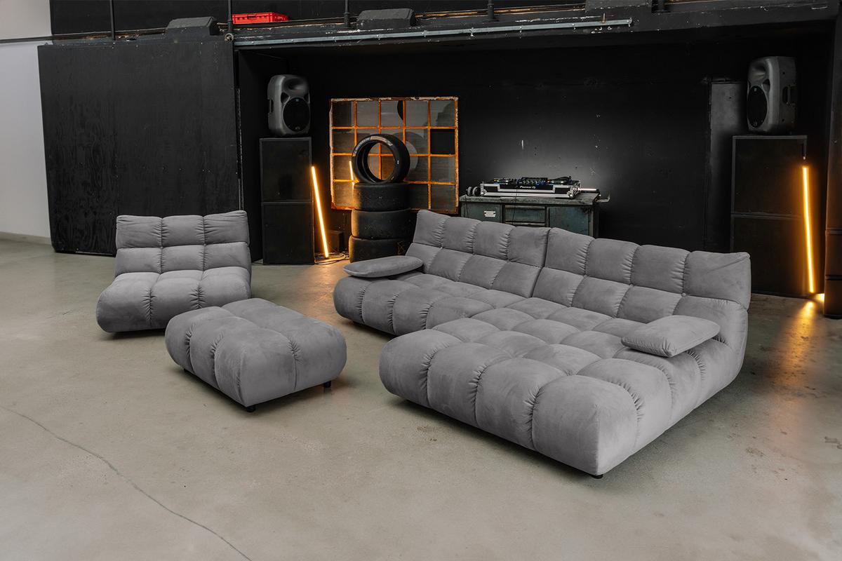 SITZGRUPPE VIVIEN 3ER SET Steingrau Velvet (1er-Set) - Grau, Kunststoff/Textil (359/85/510cm) - KAWOLA