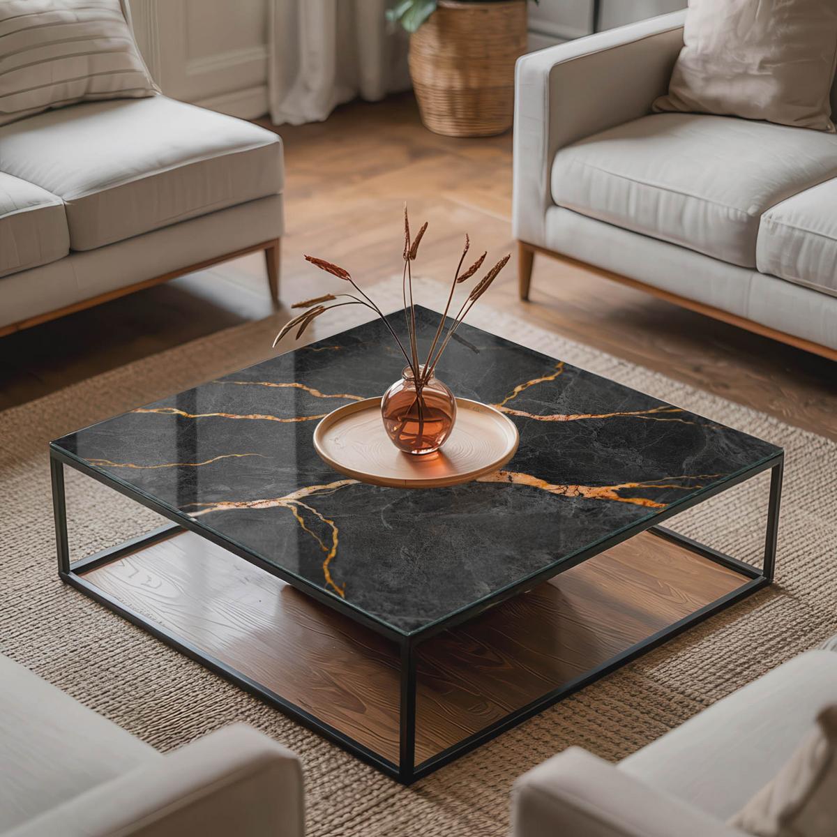 TISCHPLATTE 50x50 cm Marmormuster mit Adern - Rotbraun/Schwarz, Glas (0.4/50/50cm) - TULUP