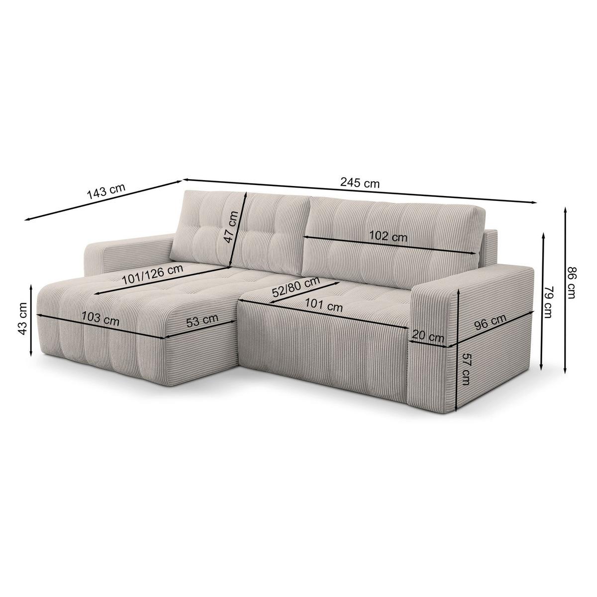 ECKSOFA Maillo Beige Cord - Beige/Schwarz, Kunststoff/Textil (245/143cm) - Selsey