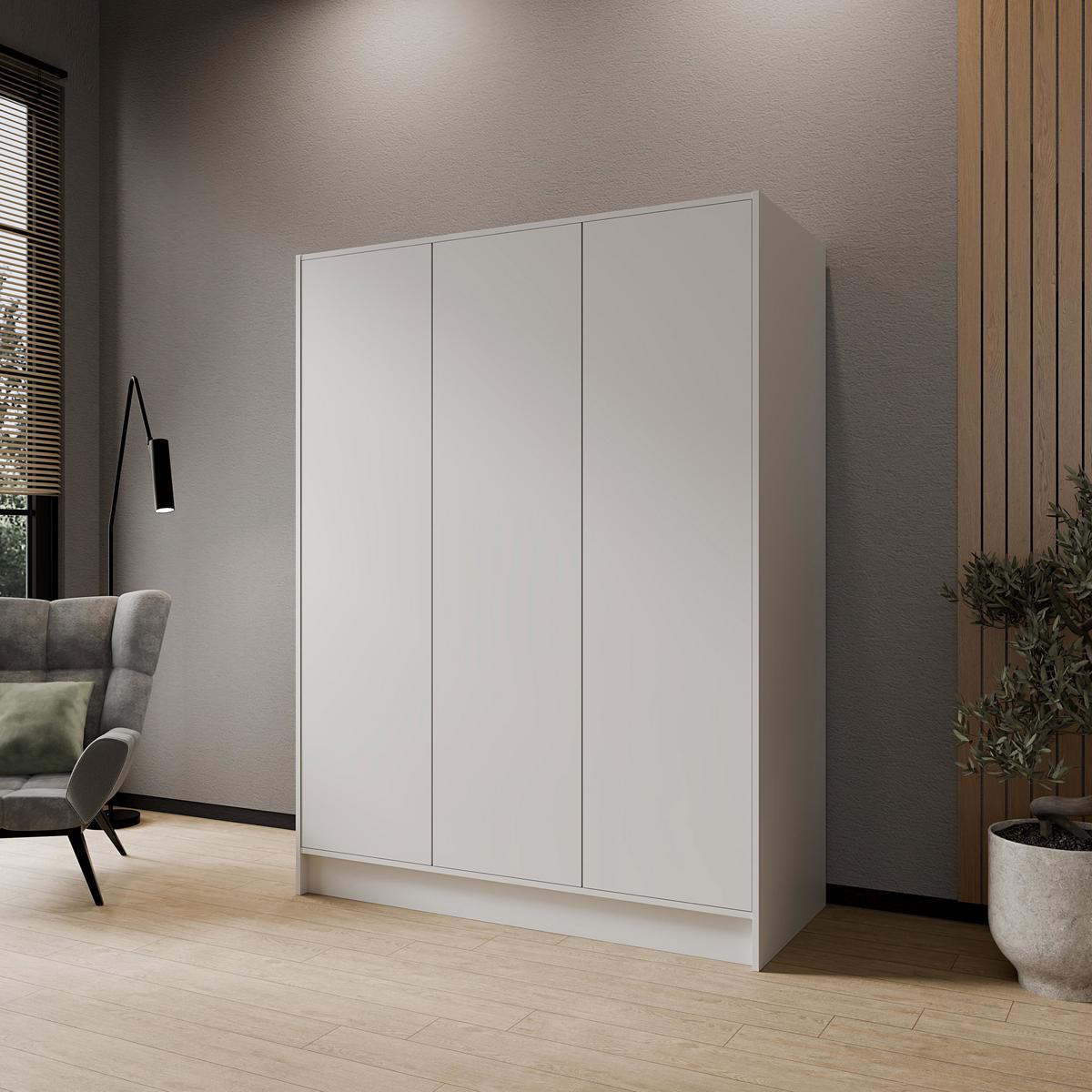 KLEIDERSCHRANK Mono Grifflos im Skandi-Stil, Weiß 150/200/51 cm - Weiß, Holzwerkstoff (150/200/51cm) - WFL GROUP