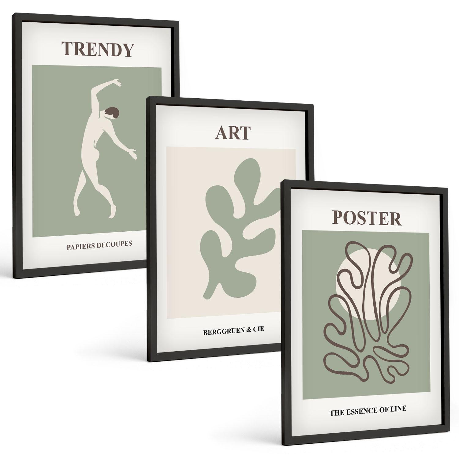 BILDER SET 3er Set - 40x60 cm Schwarzer Rahmen - Abstrakte Pflanzenfiguren - Schwarz, Kunststoff (40/60cm) - TULUP