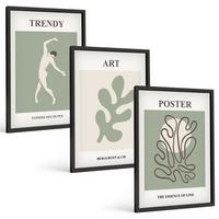 BILDER SET 3er Set - 40x60 cm Schwarzer Rahmen - Abstrakte Pflanzenfiguren - Schwarz, Kunststoff (40/60cm) - TULUP