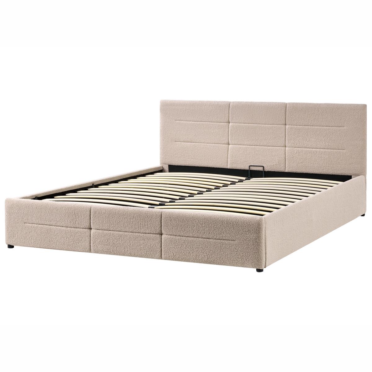 BETT mit Stauraum 180/200 cm Bouclé Beige Massognes - Beige, Textil (180/200cm) - Beliani