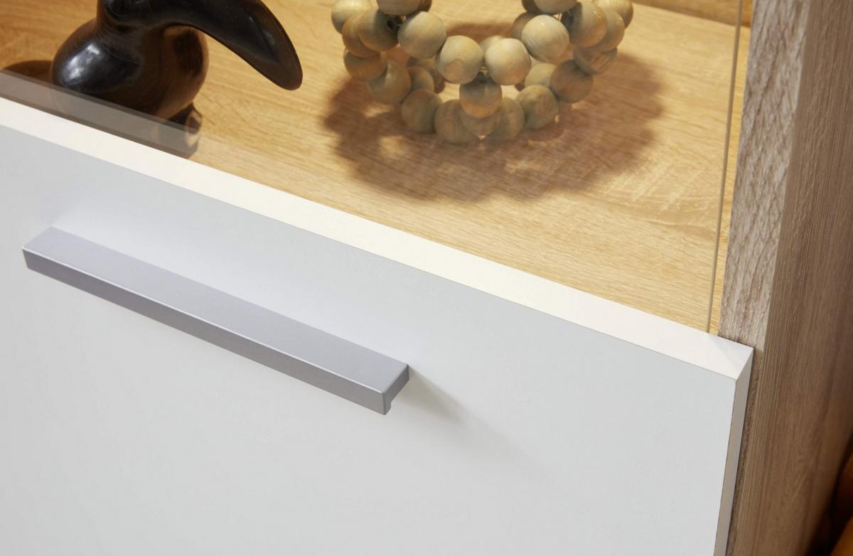 WOHNWAND Sonoma Eiche hell sägerau, weiß 240 cm, Schrankwand mit viel Stauraum - Silberfarben/Schwarz, Holzwerkstoff/Kunststoff (240/185/41cm) - Top.Furn