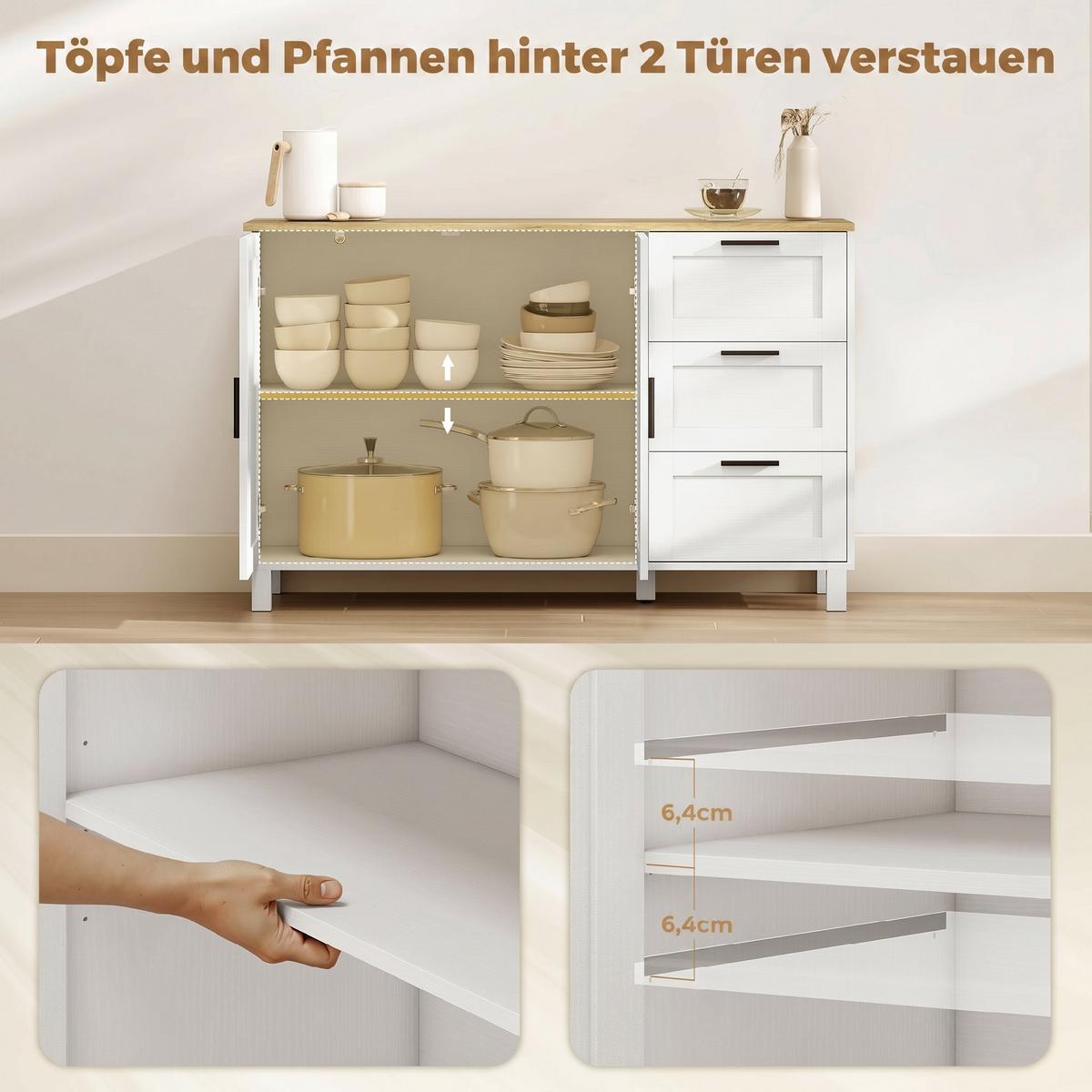 SIDEBOARD Spanplatte Weiß - Schwarz/Weiß, Holzwerkstoff/Metall (38/76/120cm) - HOMCOM