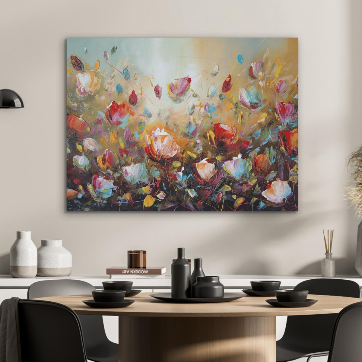 AKUSTIKBILD Blumen - Kunst - Natur - Ölgemälde Gemälde 80x60 cm - Multicolor, Kunststoff (80/60/0.9cm) - MuchoWow