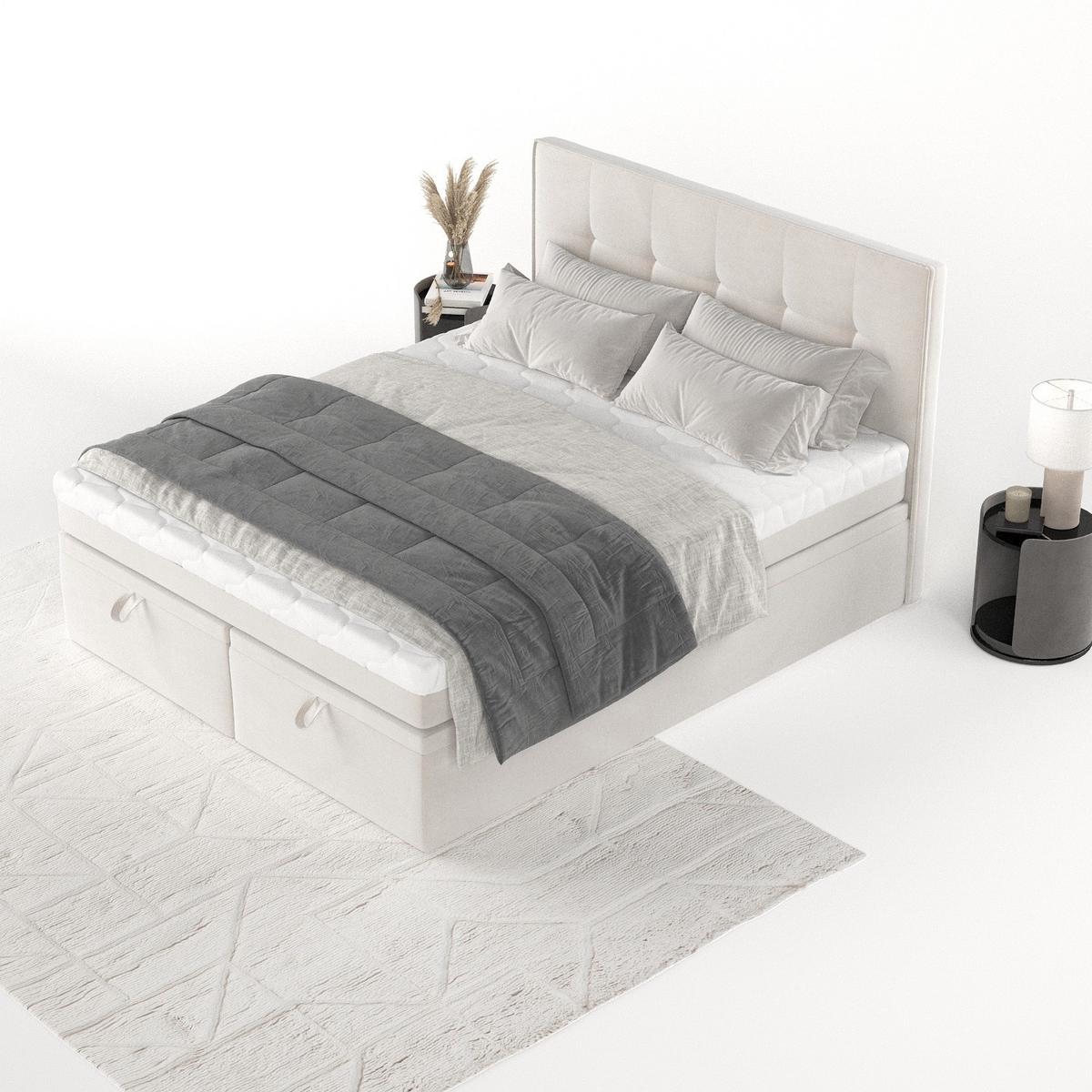 BOXBETT Arivo 200/200 cm Creme im Paros Stoff - Creme/Schwarz, Holz/Holzwerkstoff (200/200cm) - AltaBeds