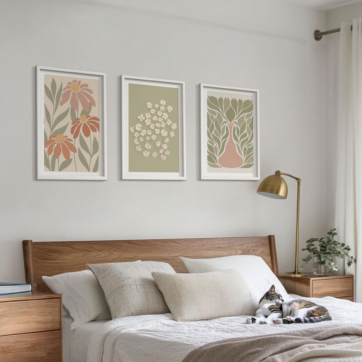 BILDER SET 3er Set - 40x60 cm Weißer Rahmen - Florale Boho-Muster - Weiß, Kunststoff (40/60cm) - TULUP