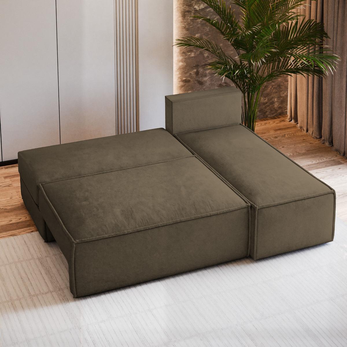 ECKSOFA BRISO M Beige Velours-Stoff mit Schlaffunktion - Beige/Grau, Holz/Kunststoff (200/140cm) - MASSENO