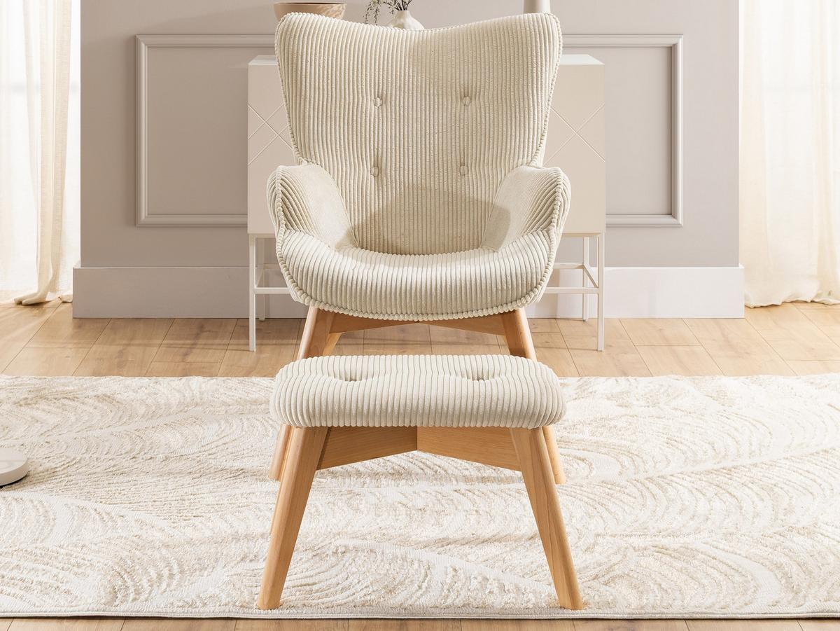 LOUNGESESSEL mit Fußhocker Lenari Beige Cordstoff mit Füßen in Natur - Beige/Naturfarben, Holz/Textil (71/96/86cm) - S-Style Möbel