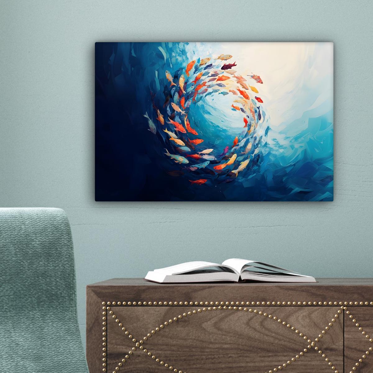 LEINWANDBILD Meer - Fische - Bunt - Dynamisch Deko Schlafzimmer 30x20 cm - Hellblau, Textil (30/20cm) - MuchoWow