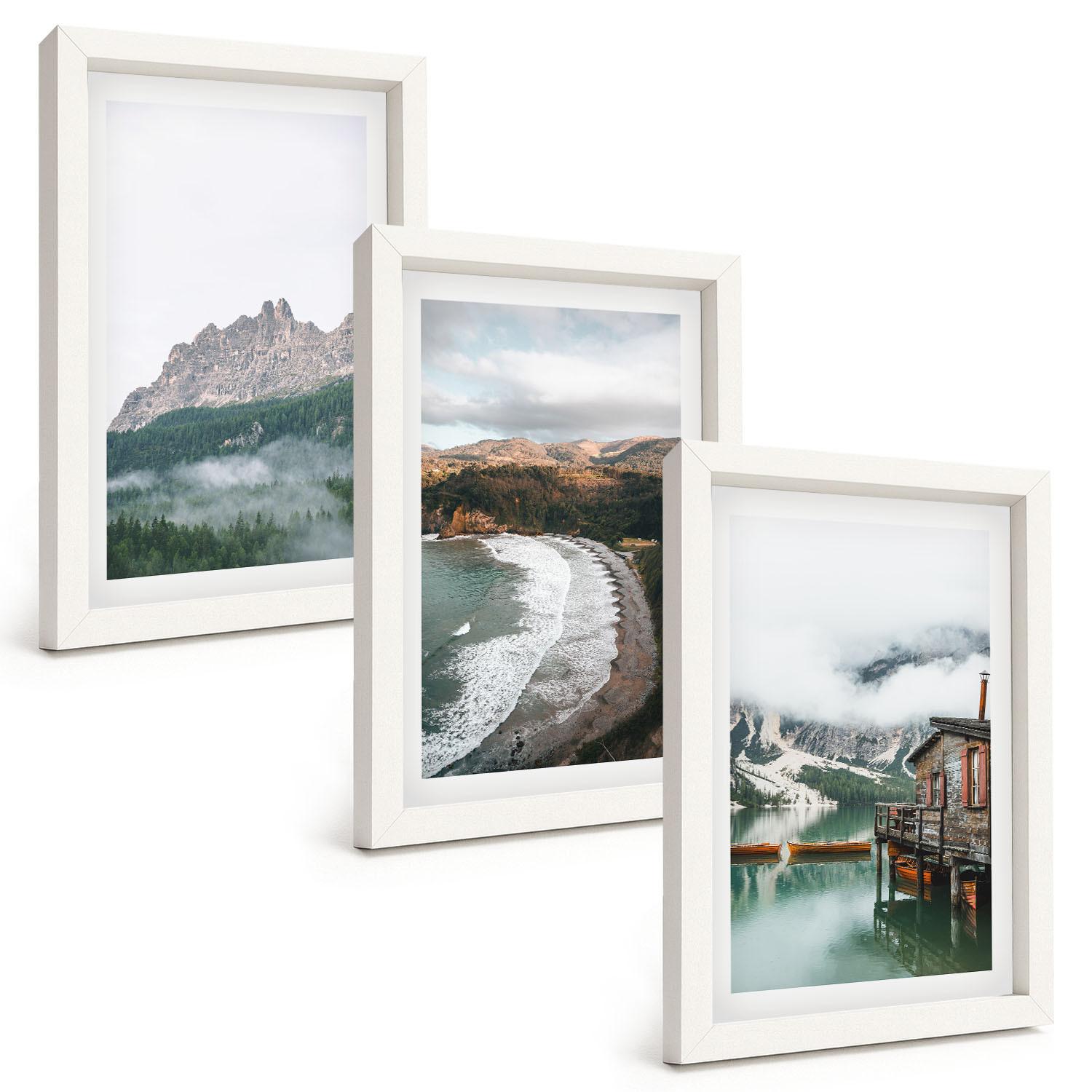 BILDER SET 3er Set - 20x30 cm Weißer Rahmen - Holzhaus an Bergstränden - Weiß, Kunststoff (20/30cm) - TULUP