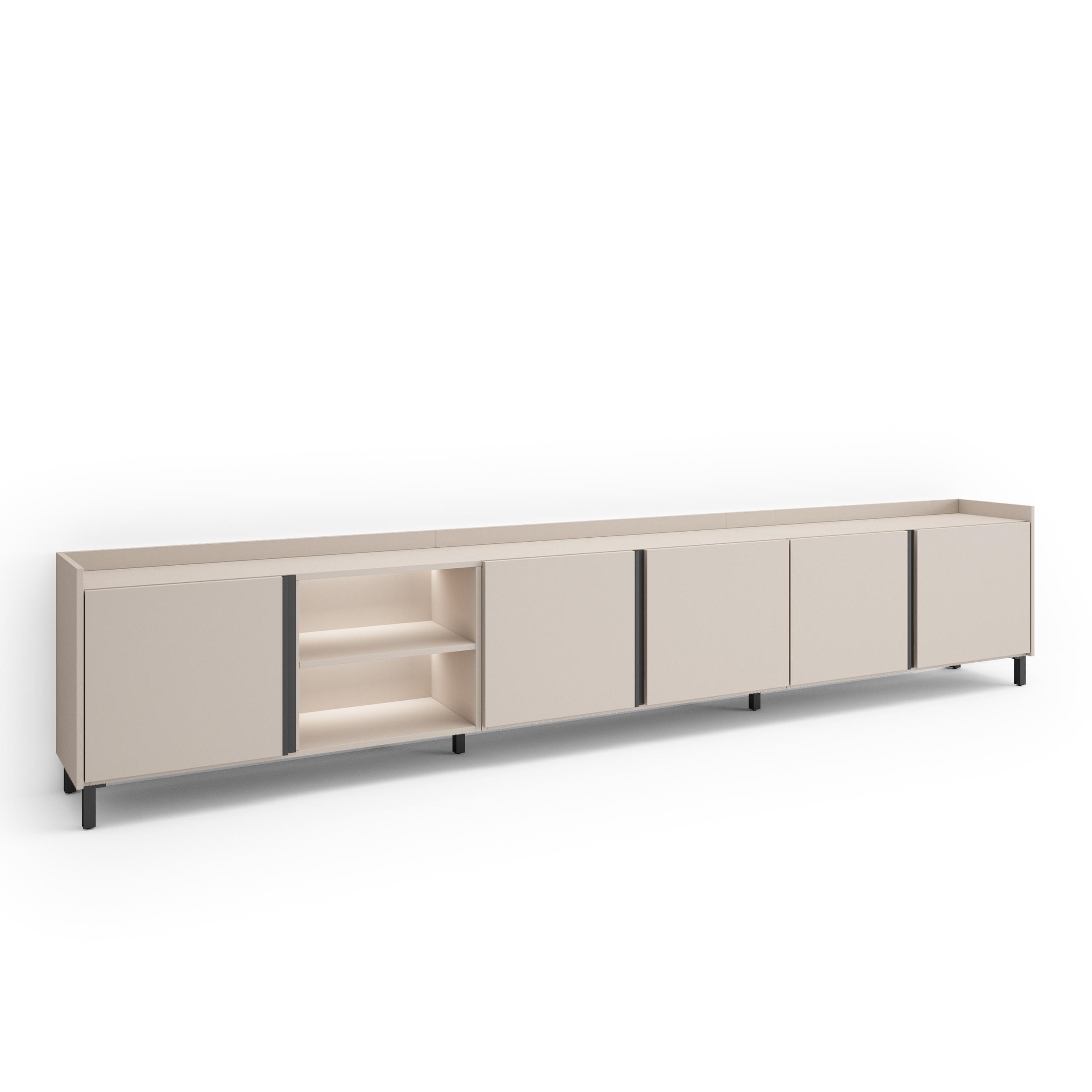 LOWBOARD, Beige, 309/35/61cm, mit Beinen - Beige, Holzwerkstoff (309/61/35cm) - Skraut Home
