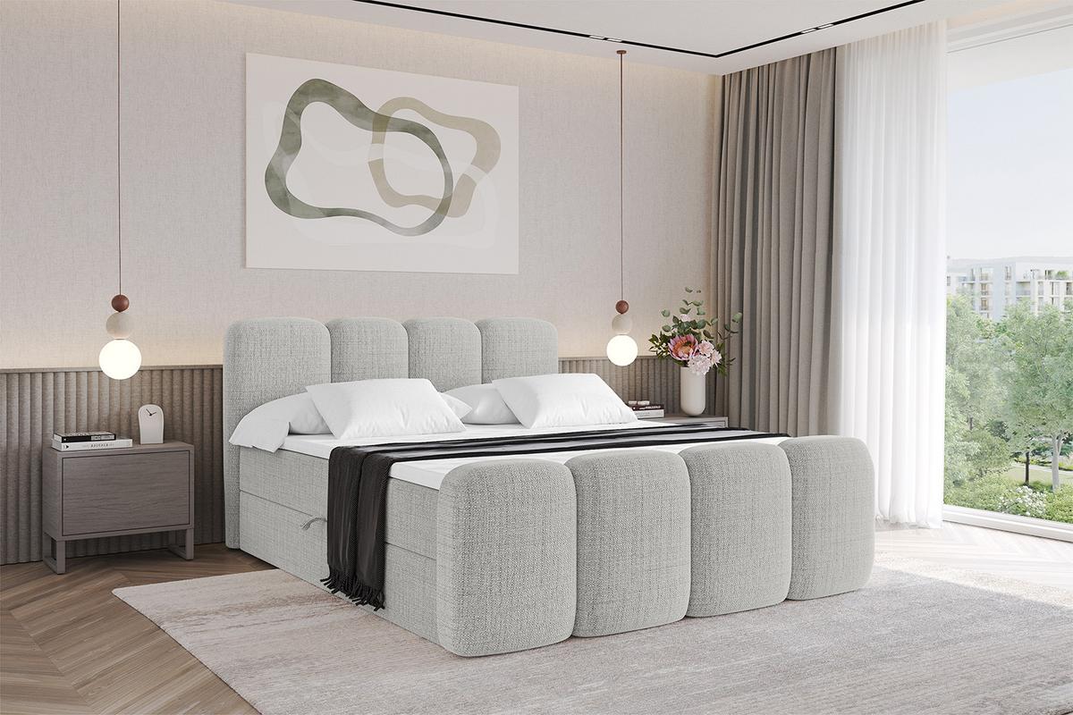 BOXBETT mit Matratze H4 und Lattenrost - NINA-Z - 180x200 cm Aragon - Hellgrau - Hellgrau, Holzwerkstoff (180/200cm)