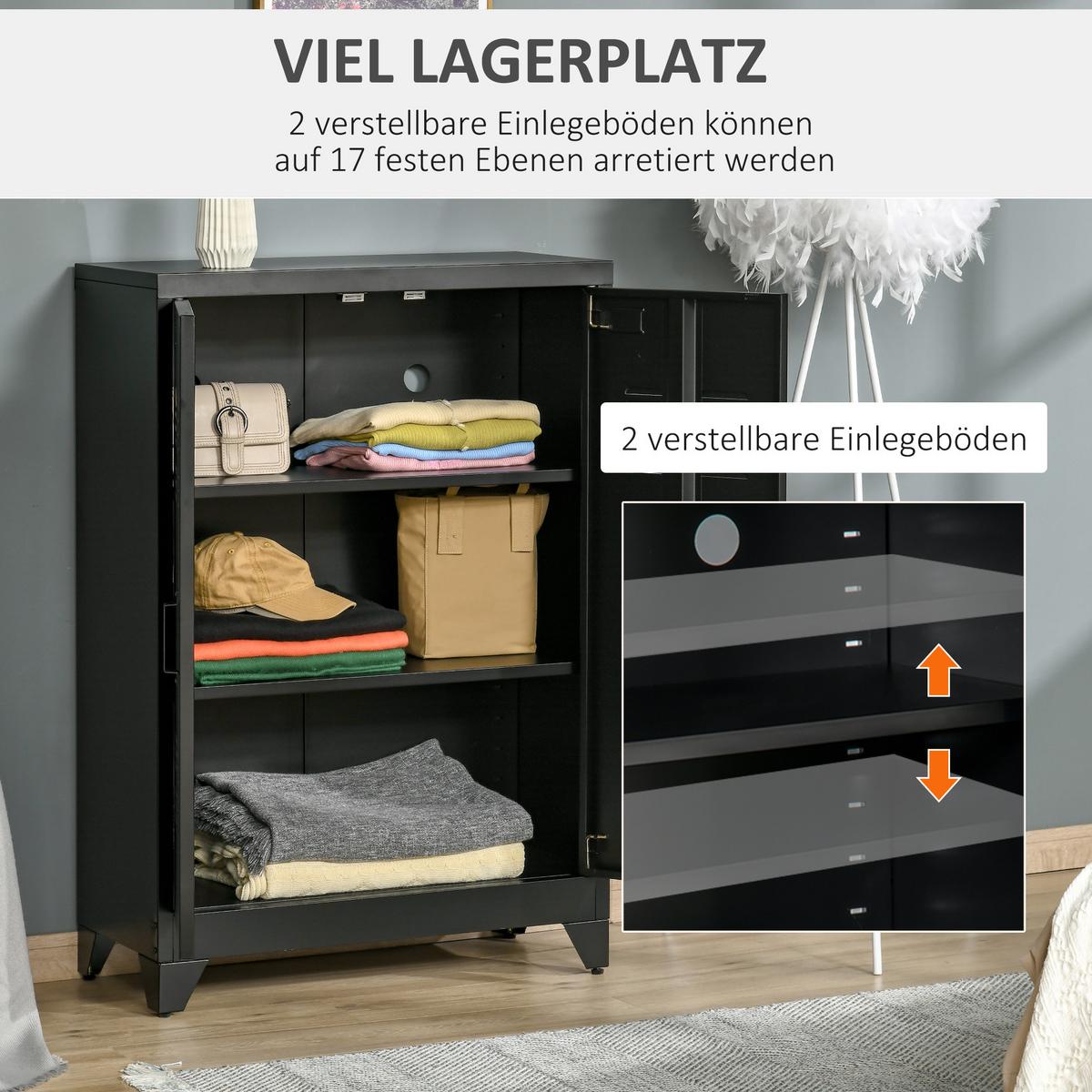SIDEBOARD mit Lamellentüren Metallschrank mit verstellbaren Einlegeböden - Schwarz, Metall (33/110/75cm) - HOMCOM