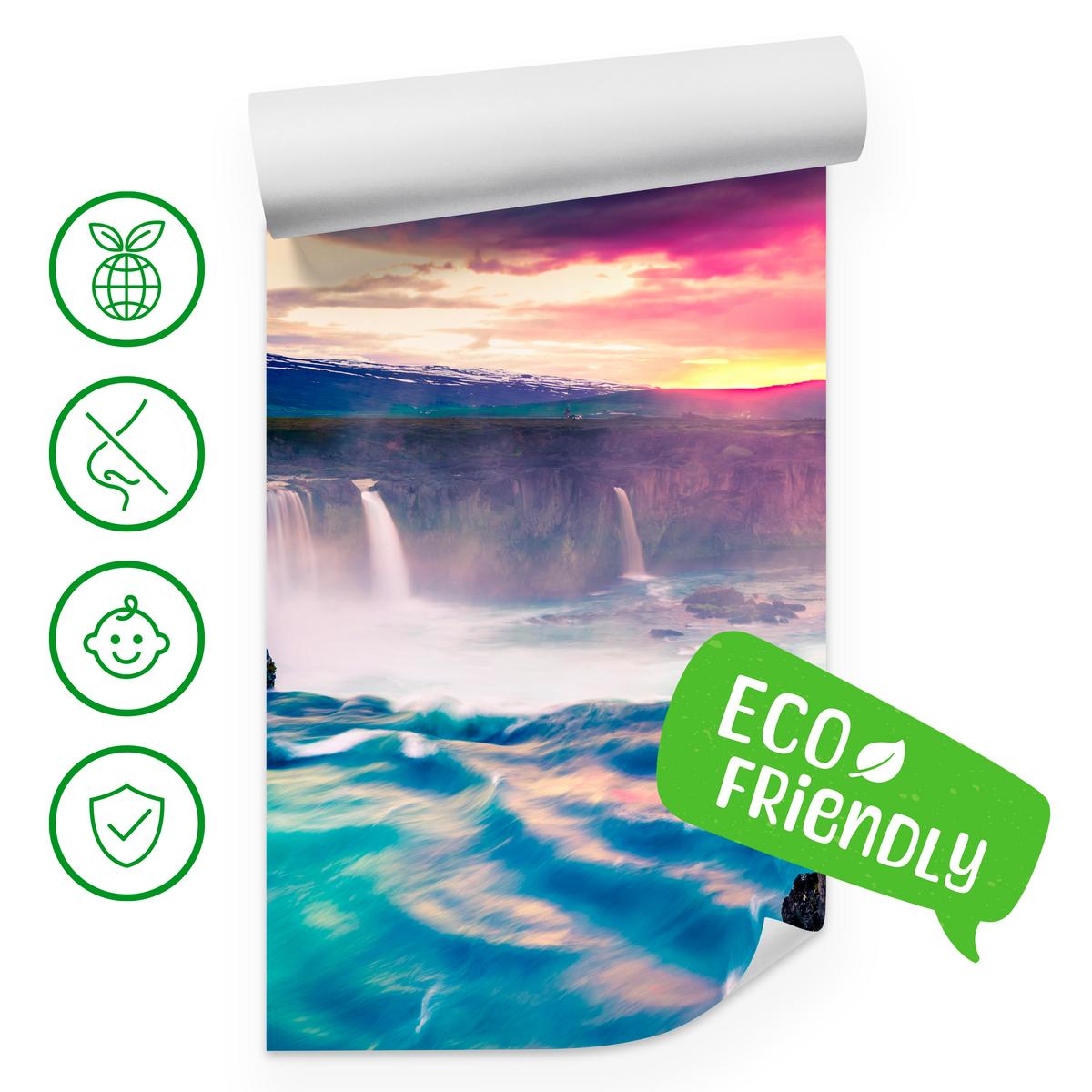 FOTOTAPETE für Esszimmer Godafoss Wasserfall Sonnenuntergang Natur 300x210 - Multicolor, Papier (300/210cm) - Muralo