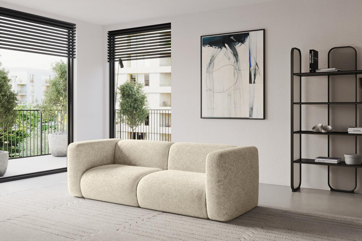 MODULARES Sofa 2-SITZER MIRA-S1 228x89x70 Creme cm Velours - Creme/Schwarz, Holzwerkstoff/Kunststoff (228/70/89cm) - ALTDECOR