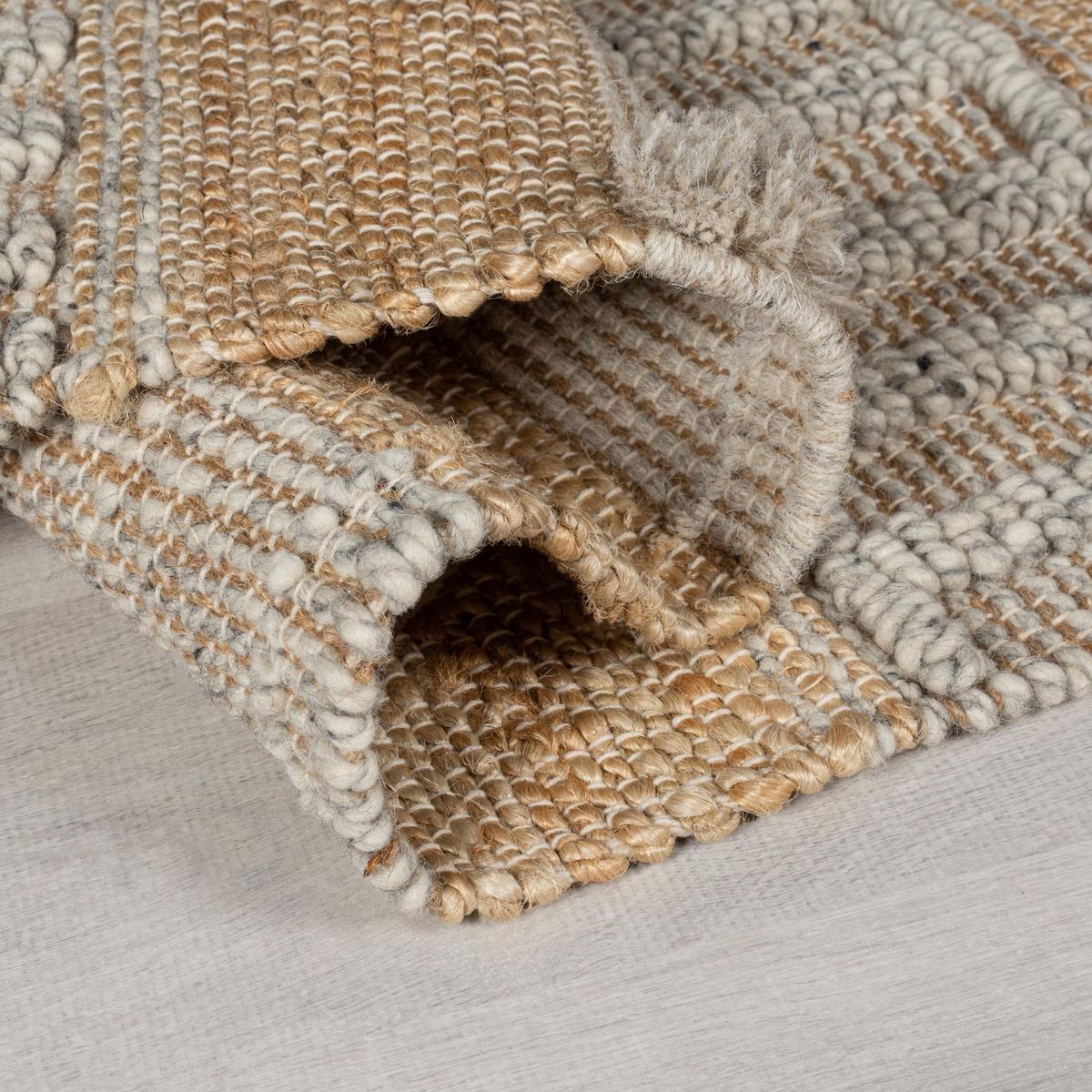 JUTETEPPICH handgewebt mit Fransen WHARFE, im Ethno-Stil, Natur-Grau, 60 x 230 cm - Grau, Textil (230/60cm) - KADIMA DESIGN