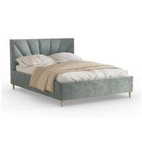 POLSTERBETT AINA 180x200 cm French Velvet 679, 34 Holzlatten, Kopfteil 104 cm - Blau, Textil (180/200cm) - Lookway
