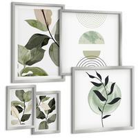 BILDER SET 5er Set - 50x50 cm & 20x30 cm & 40x60 cm Silberner Rahmen - Abstrakte Darstellung gemalter Blätter - Silberfarben, Kunststoff (40/60cm) - TULUP