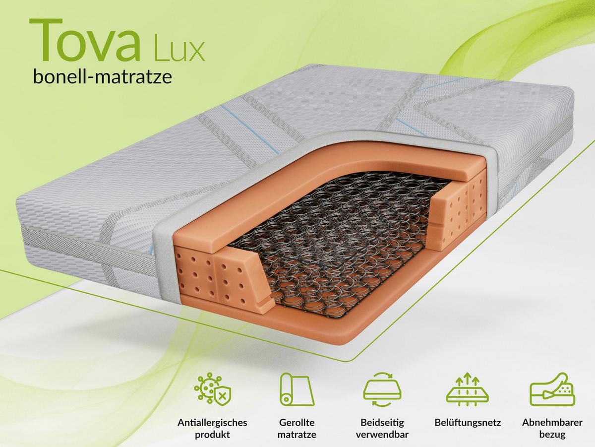FEDERKERNMATRATZE TOVA - 160/200 - H3 - Lux - Hellgrau, Textil (160/200cm) - MKS