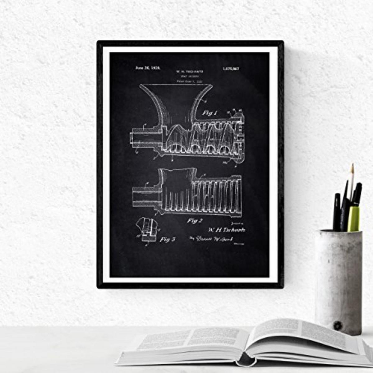 POSTER Set mit 4 Schwarz Küche Patent A4 Schwarzer Rahmen - Schwarz, Papier (29.7/3cm) - Nacnic