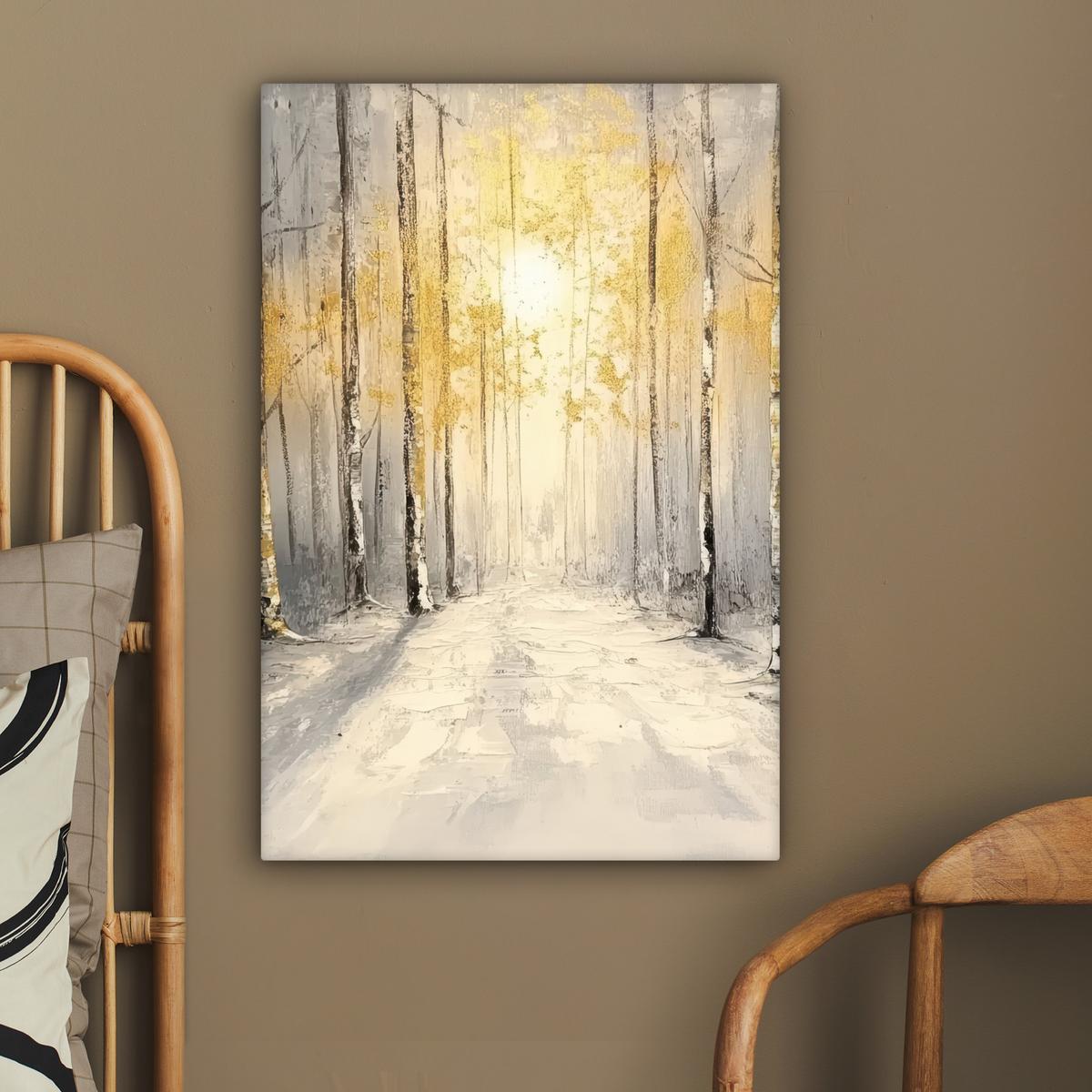 LEINWANDBILD Winter - Abstrakt - Schnee - Natur - Sonne Wanddeko Schlafzimmer 60x90 cm - Grau, Textil (60/90cm) - MuchoWow